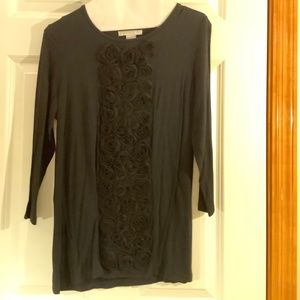 Design History Black Top with Black Rose Ruffles